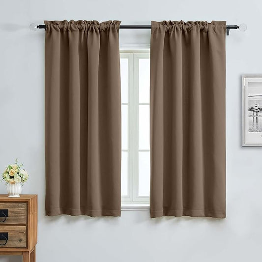 Aiyufeng Brown Blackout Curtains for Bedroom 63 Inch Length 2 Panels Set, Solid Thermal Insulated Energy Saving Rod Pocket Window Treatment Curtains Blackout Drapes, W40 x L63 Inch, Brown