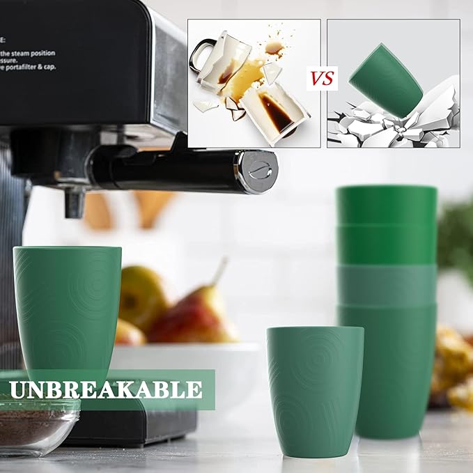 Homienly Wheat Straw Cups Plastic Cups Unbreakable Drinking Cup Reusable Dishwasher Safe Water Glasses (12 OZ Forest Series)