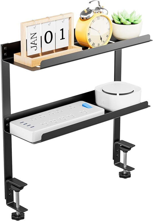 Delamu Under Desk Cable Management Double Tray, Metal Mesh Cord Organizer with U Clamp Mount, Adjustable Hole Cable Tray with Wire Management, Cable Raceway for Home Office Standing Desk