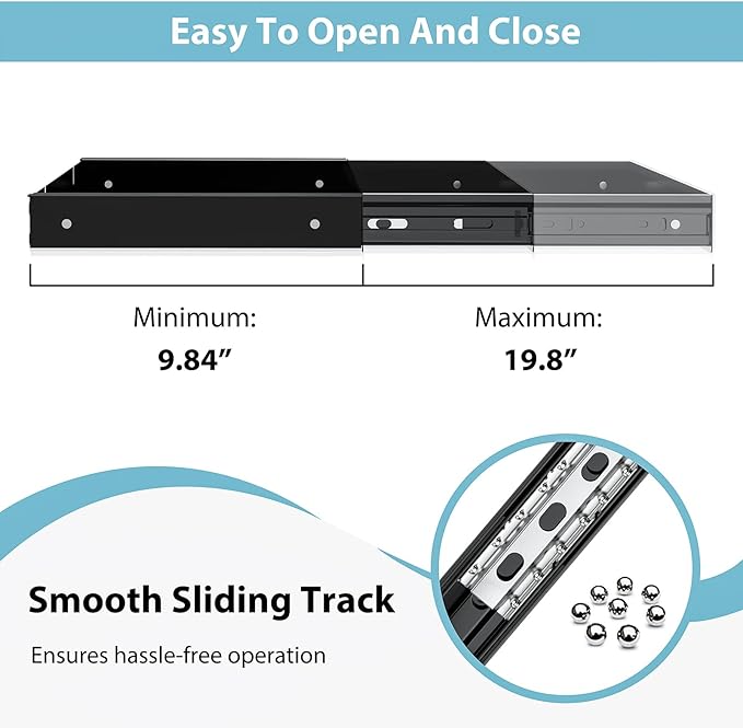 20.1 inch Under Desk Drawer, Pull-Out Storage Organizer with Full Extension Ball-Bearing Slides, Carbon Steel Undermount Drawer for Home Office Standing Desk, Black