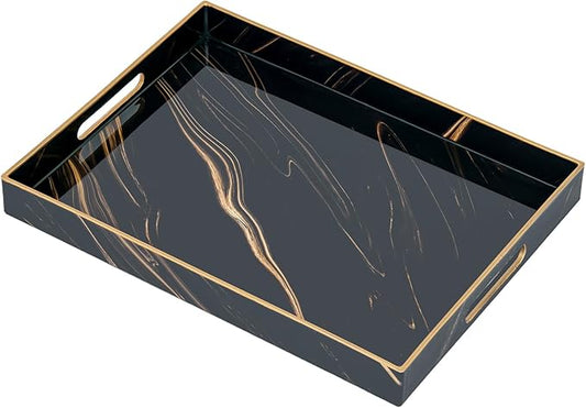 Serving Tray, Modern Plastic Food Trays for Eating on Lap Decor Coffee Tray with Handles Rectangular Non-Slip Candle Plate, 15.7"x11.8"x1.6" Large Drinks Platter for Kitchen/Living Room/Bedroom