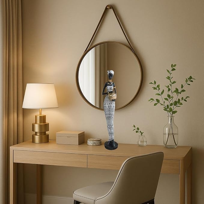 African Traditional Art Handmade Statues, Black and White Geometric Pattern Long Skirt Women's Ornaments and Decorations, Suitable for Home Study Display and Cultural Gift Collection