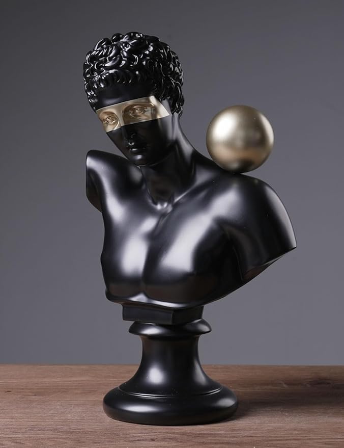 Abstract Sculpture Decor Modern Arts Greek Bust Figurine Table Centerpiece Statue Polyresin Black 13.8 inch