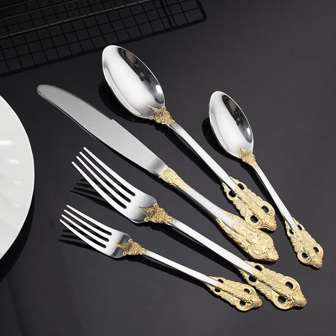30-Pcs Luxury Silverware Set, Royal Flatware Set, Modern 304 Stainless Steel Flatware, Cutlery, Tableware (Gold & Silver, 30)