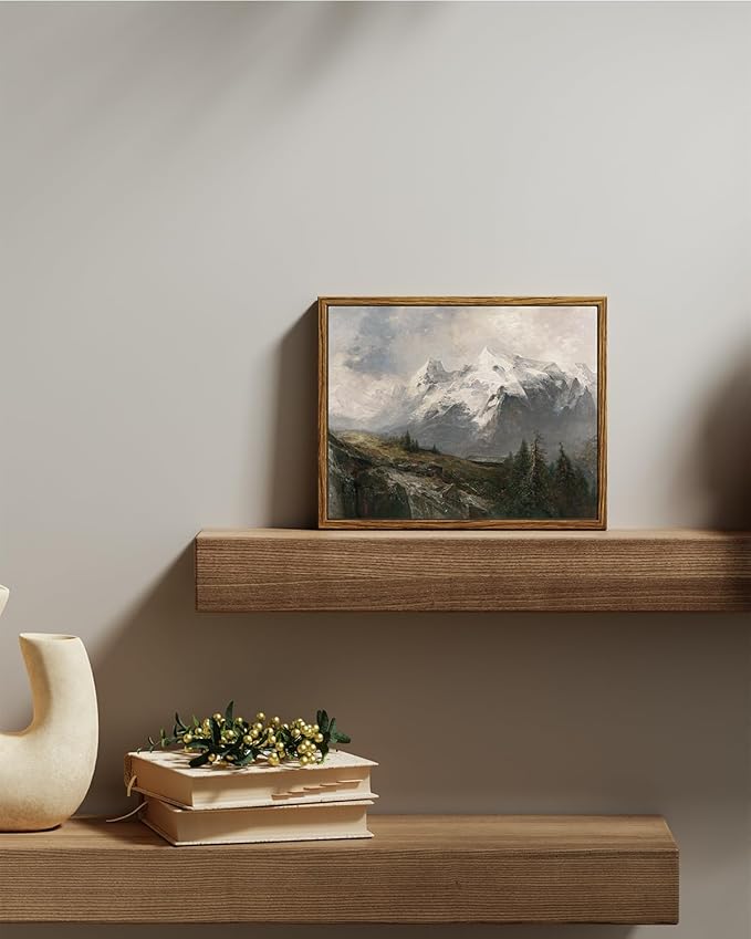 VIYYIEA Vintage Nature Framed Wall Art, The Alpine Pastures Paintings Art Decor Room Aesthetic, Canvas Print Artwork, Mountain Landscape Wall Picture for Bedroom Bathroom Office, 8X10 Inch