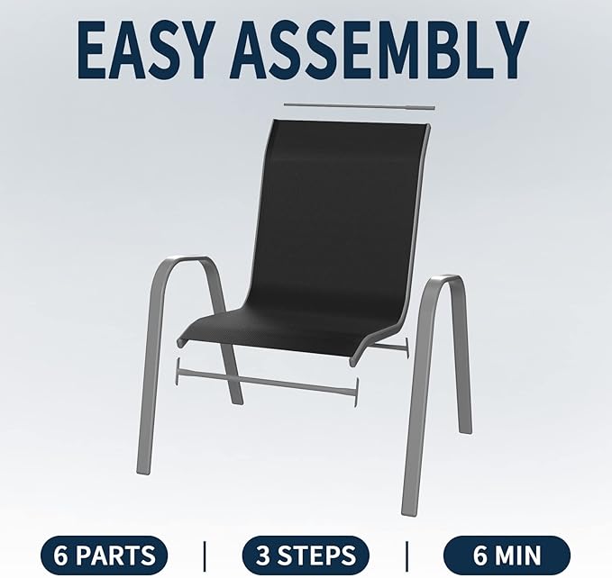 Amopatio Patio Chairs Set of 4, Outdoor Stackable Dining Chairs for All Weather, Breathable Garden Outdoor Furniture for Backyard Deck, Black