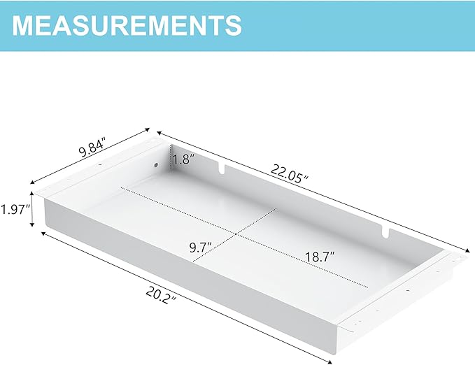 20.1 inch Under Desk Drawer, Pull-Out Storage Organizer with Full Extension Ball-Bearing Slides, Carbon Steel Undermount Drawer for Home Office Standing Desk