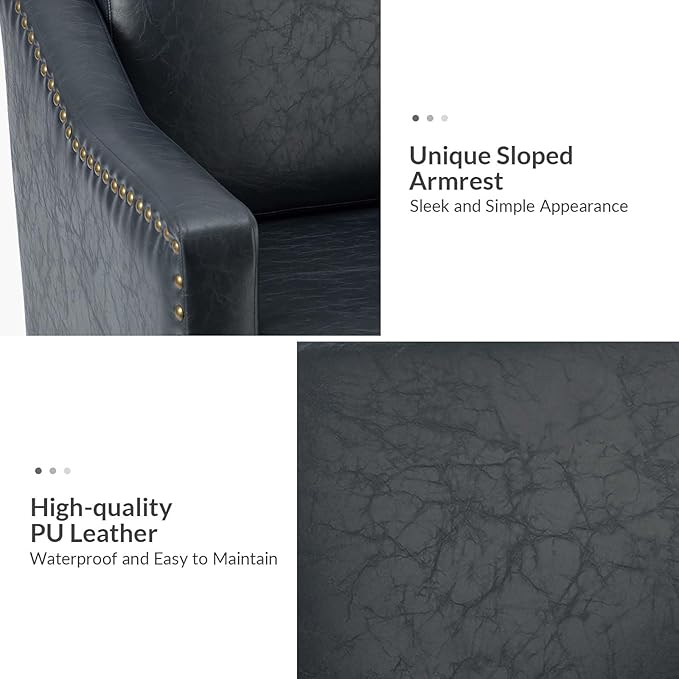 HULALA HOME Faux Leather Accent Armchairs Set of 2 with Back & Seat Cushions, Traditional Club Chairs with Nailhead Trim, Comfy Upholstered Sofa Chairs for Living Room Bedroom, Navy