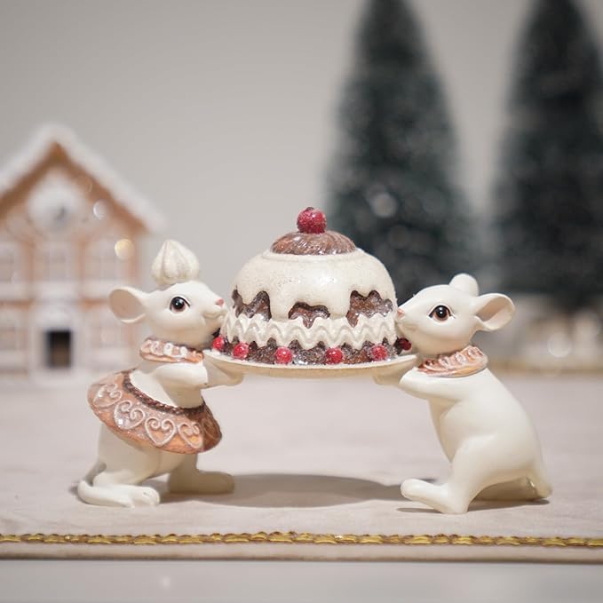 Braxio Christmas Decorations Indoor Home Decor - Resin Cute Christmas Mouse Holding Cake for Women Coffee Table Desk Christmas Decor 5.5 * 2.5 * 3.5 Inch
