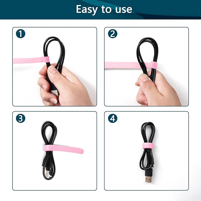 YOVXLO 50PCS 6 Inch Reusable Cable Ties, Adjustable Fastening Ties, Microfiber Cloth for Computer Link Cable Cord Management (Pink)