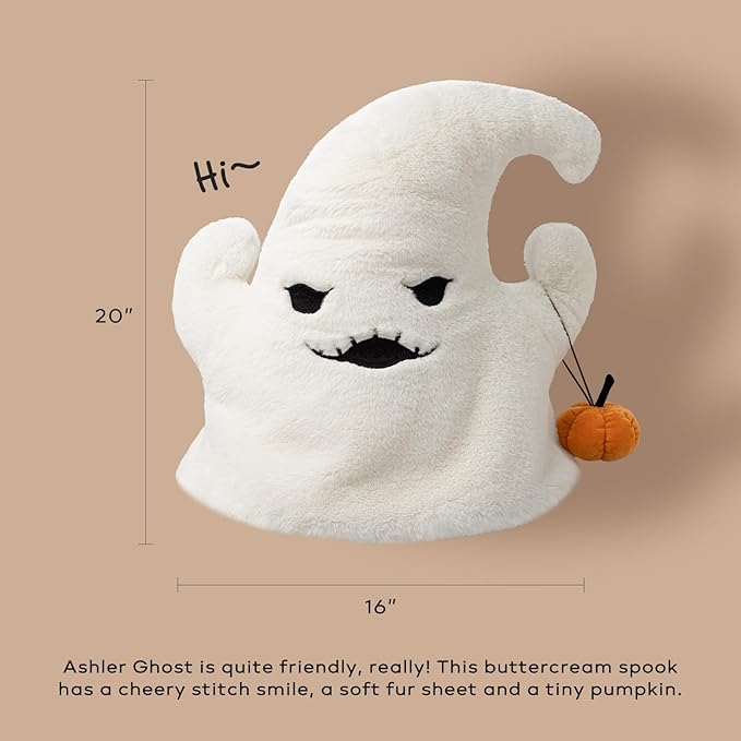 Ashler Ghost Pillows - Cute Shaped Throw Pillows, White Halloween Decor with Pumpkin, 20x16 inches