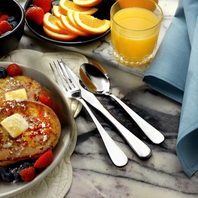 Liberty Tabletop Annapolis Flatware Set, 18/10 Stainless Steel, 12 Piece Service for 4, Made in USA, Dinner Forks, Knives, Spoons