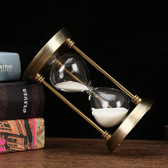 Embossed White Sand Metal Glass Hourglass - 15 Min Timer for Vintage & Office Decor, Kitchen & Wedding Gifts