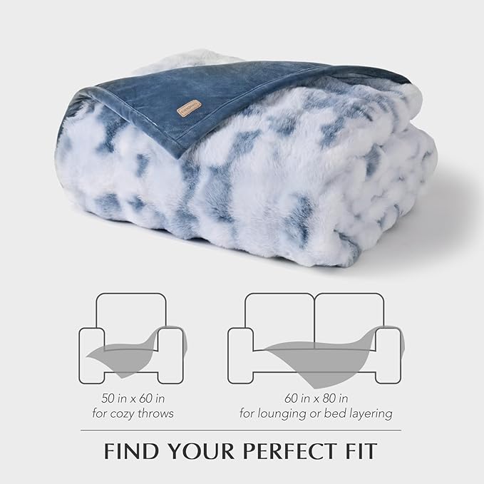 EverGrace Ultra Soft Luxury Fluffy Faux Rabbit Fur Throw Blanket, Thick Warm Bubble Throw for Bed, Cozy Plush Reversible Blankets for Couch, Chair, Sofa, Cloud Blue, 60x80 Inches