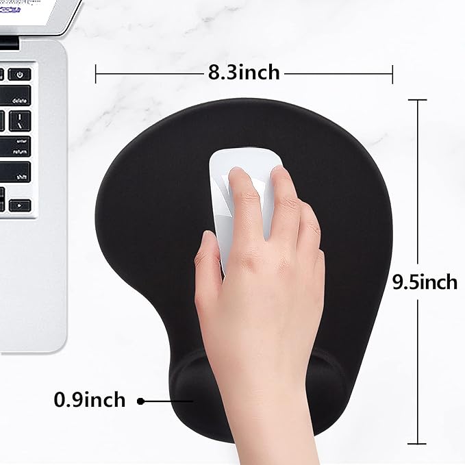 Hsurbtra Ergonomic Mouse Pad with Wrist Rest Support, Gel Mouse Pads with Non-Slip PU Base, Pain Relief Memory Foam Computer Mat, Cute Office Supplies Desk Decro Accessories, Jet Black