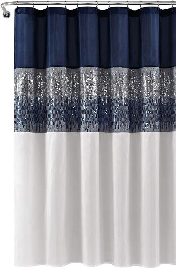 Lush Decor - Shower Curtain, Sparkly Color Block, Sequin Design, Modern Glam Bathroom Decor (Night Sky, 72" x 72")