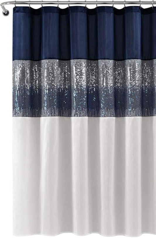 Lush Decor - Shower Curtain, Sparkly Color Block, Sequin Design, Modern Glam Bathroom Decor (Night Sky, 72" x 72")