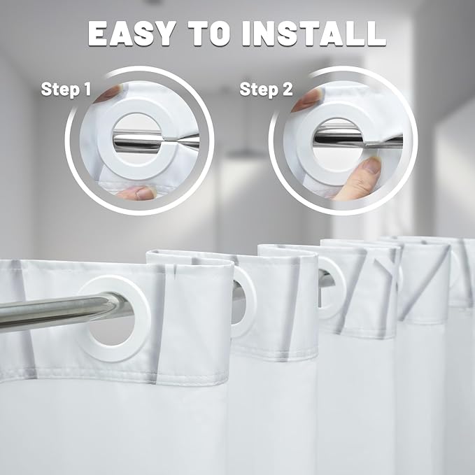 No Hook Grey Shadow Striped Shower Curtain with Snap in Liner Set - Hotel Shower Curtain and Liner Set with See Through Mesh Top Window,Machine Washable, 71x74 INCH