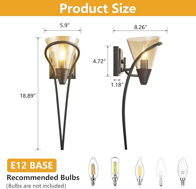 Modern Black Wall Sconce E12 Torch Decorative Wall Lights Industrial Wall Lights for Bedroom Bathroom Living Room Hallway