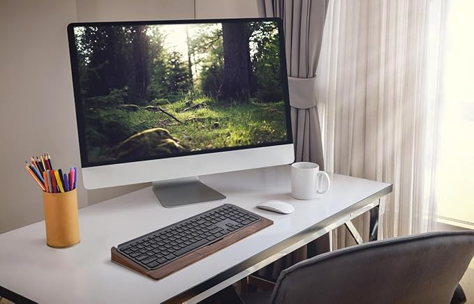 SAMDI Wood Keyboard Tray – Premium Ergonomic Desk Organizer, Stainless Steel/Wooden Keyboard Stand（A-Black Walnut