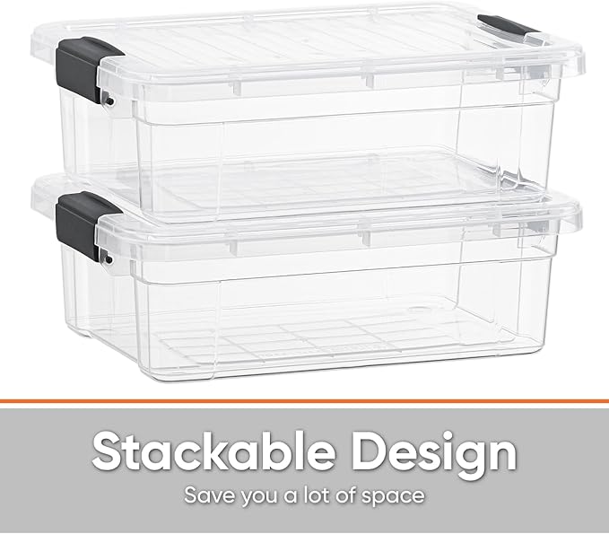 Superio Storage Bins with Lids- 3 Pack, 4.5 Qt Clear Boxes for Organizing, Stackable Plastic Containers- BPA Free, Non-Toxic, Odor Free, Organizer for Home, Office, Dorm