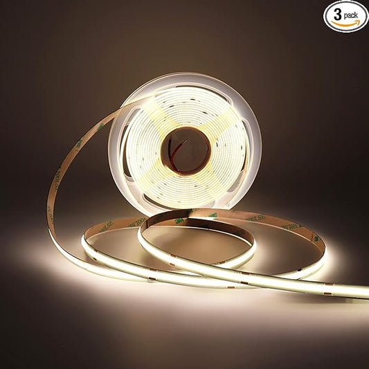 Flexible COB LED Strip Light 12V 4000K Natural White Color, 480LEDs/m 11W/m 16.4FT CRI 90, Super Bright Ribbon LED Tape for Bedroom Kitchen Home Ceiling Decor (DC12V, Without Power Supply)