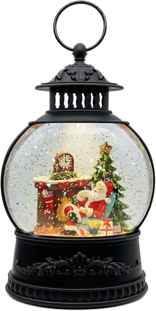 Christmas Snow Globe Lantern with Music & Timer - USB/Battery Operated LED Glittering Globe, Snow Globe Decor for Home Holiday (Santa Claus)