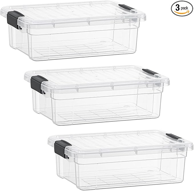Superio Storage Bins with Lids- 3 Pack, 7.4 Qt Clear Boxes for Organizing, Stackable Plastic Containers- BPA Free, Non-Toxic, Odor Free, Organizer for Home, Office, Dorm