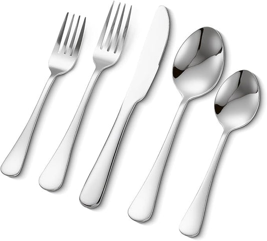 VEVOR 30-Piece Silverware Set, Food-Grade Stainless Steel Flatware Utensils, Mirror Finished Cutlery Set, Dishwasher Safe Eating Tableware for Kitchen Home, Service for 6, Include Knife Fork Spoon