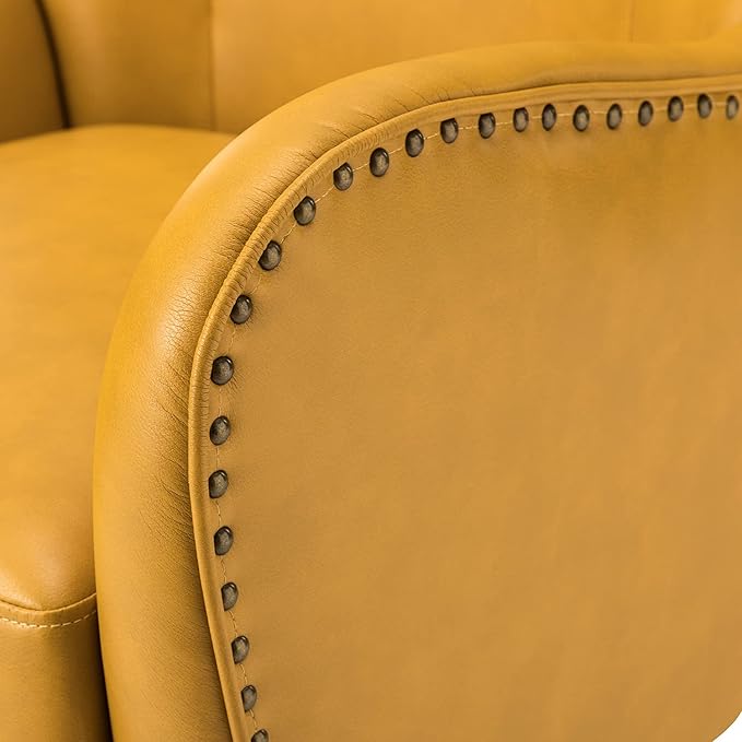 HULALA Home Faux Leather Accent Chair w/Removable Cushion, Comfy Upholstered Armchair with Black Metal Legs & Nailhead Trim Wingback Vanity Chair Desk Chair for Reading Living Room Bedroom, Yellow