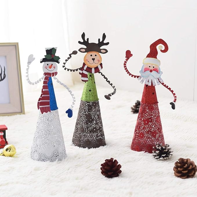 FORUP Lighted Christmas Table Decorations, Set of 3 LED Lighting Santa Snowman Reindeer