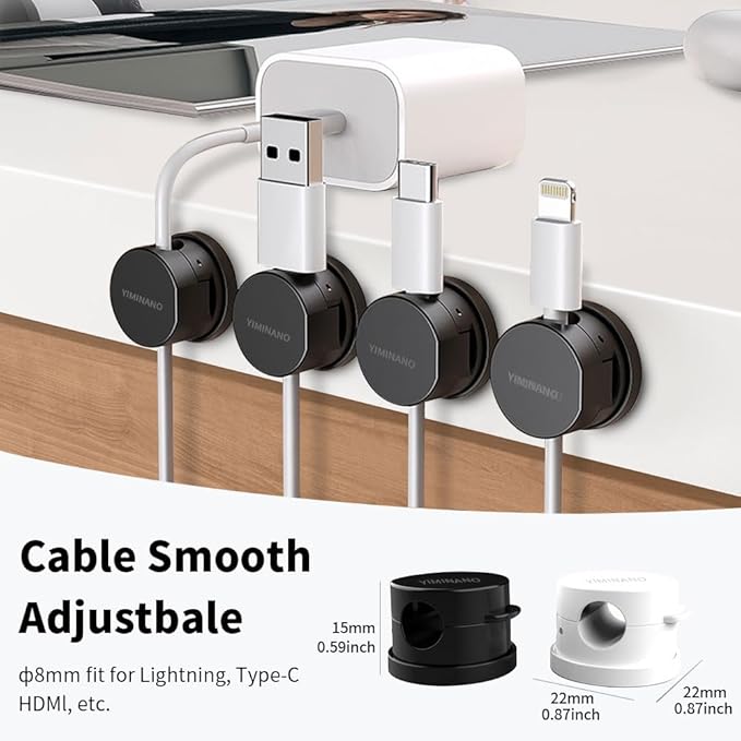 6 Pack Magnetic Cable Clips, 360° Rotatable Cord Organizer, Adhesive Cable Holder for Desk, Nightstand, Car, Home Office Accessories, Magnetic Cord Holder for Phone Charger & Workspace Organization
