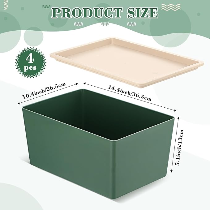 Menkxi 4 Pcs Storage Bins with Lids Plastic Containers Stackable Storage Box Baskets for Organizing Shelves(Green,Large)