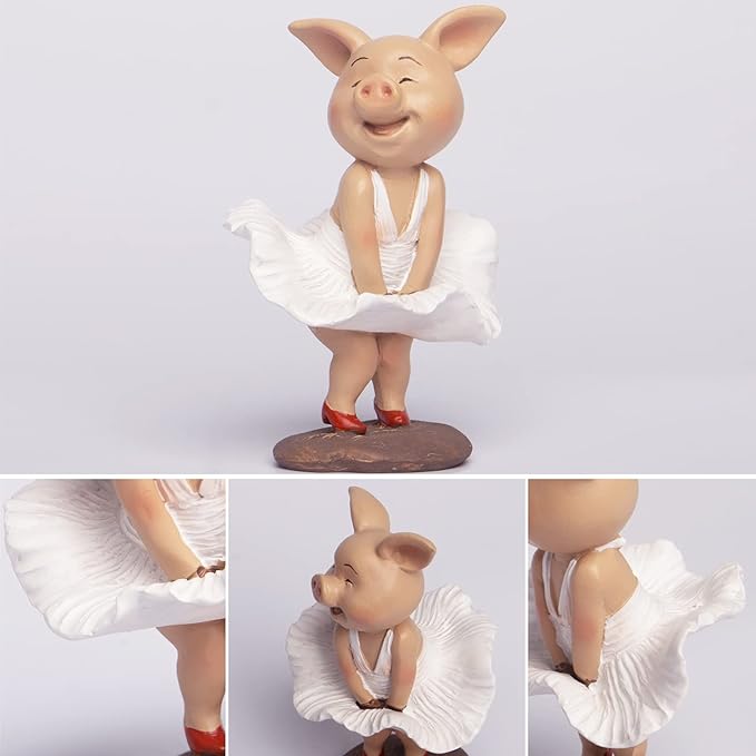 Pig Statue Mini Pig Figurine, Resin Home Decor, Lucky Animal Garden Statue for Micro Landscape （Skirt Pig）