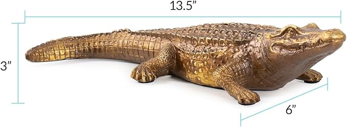 Howard Elliott 52029 Gold Sculptures Antique Crocodile for Home Decoration Statue for Book Shelves, Console Tabels, Entryway, or Any room, Metallic Brassy Gold