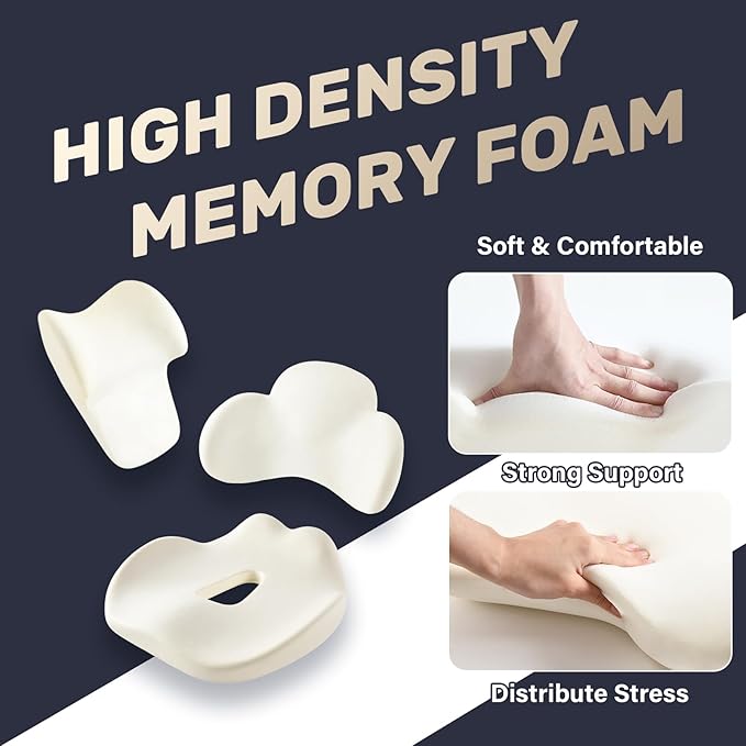 Coverado Car Seat Cushion and Lumbar Support with Headrest Pillow Memory Foam Ergonomic Back Support Driving Seat Cushion Neck Head Pillow, Back Pain Relief, Cushion for Car Driver Office