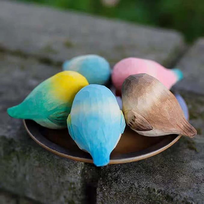 Bird Figurines Small Bird Figurines Home Decor Hand Carved Painted Wooden Statues for Home Decor, Gift for Bird Lovers,Housewarming, Birthday, Christmas (Blue and White)