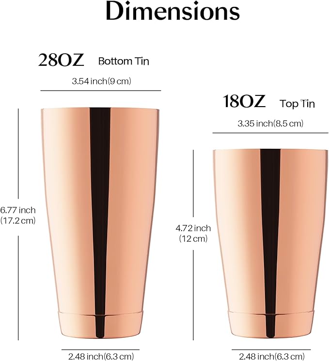 WOTOR Boston Cocktail Shaker Set, 18 oz & 28 oz Stainless Steel Weighted Shaker Tins, Metal Martini Shaker Drink Mixer for Bartending, professional Bar Tools for Bartender （Rosegold）