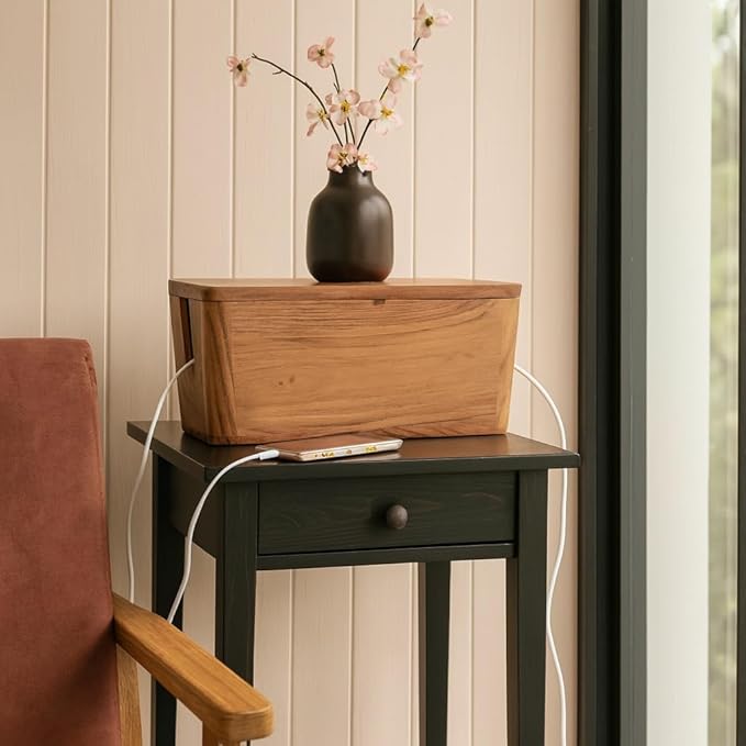 Extra Large Cable Management Box - Acacia Wood - Cable Organizer Box and Power Strip Box for Electrical Cord Management - Hide Desk Cord and Floor Cables - Wire Storage and Organization for Cords