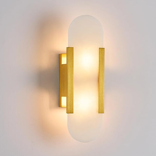 Fanyank-13.8in Alabaster Wall Sconce,Natural Marble Wall Lighting，Gold Wall Light Fixtures for Bedroom Stairs, Living Room, Vanity, Hallway Bedside(Bulb Included)