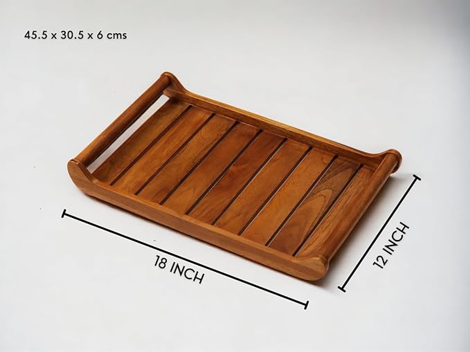 Vesta Homes Vesta Homes Teak Wood Serving Tray for Home,Kitchen,Restaurant,Office Organizer,Dining Table, Premium Wooden Trays, 18" x 12", Extra Large, Handmade In India (Brown)(Extra Large)
