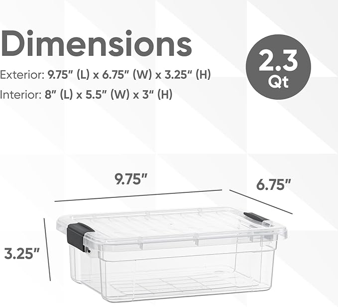 Superio Clear Storage Boxes with Lids, 2.5 Quart Plastic Container Bins for Organizing, Stackable Crates, BPA Free, Non Toxic, Odor Free, Organizers for Home, Office and Dorm, 3 Pack