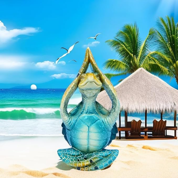 VVGIFTS Sea Turtle Meditation Yoga Decor, Garden Figurine Sea Turtle Meditating Coastal Beach Decorations, Zen Yoga Resin Statue for Home Office Decorations (Put The Palm up)