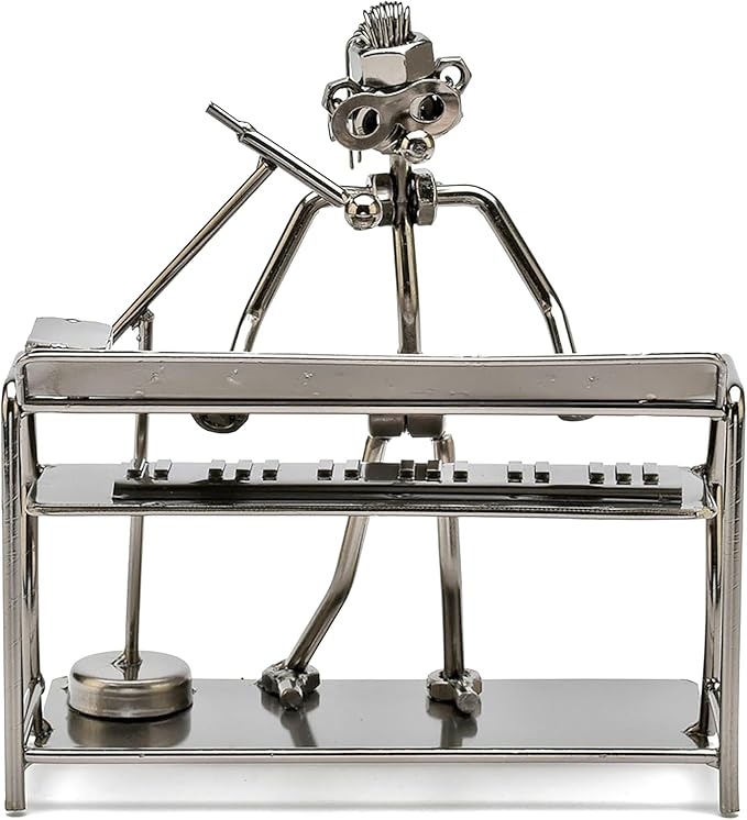 Broadway Gift 6" Silver-Tone Keyboard Singer Figurine - Metal Piano Keyboard Player Statue - Industrial Musician Figurine