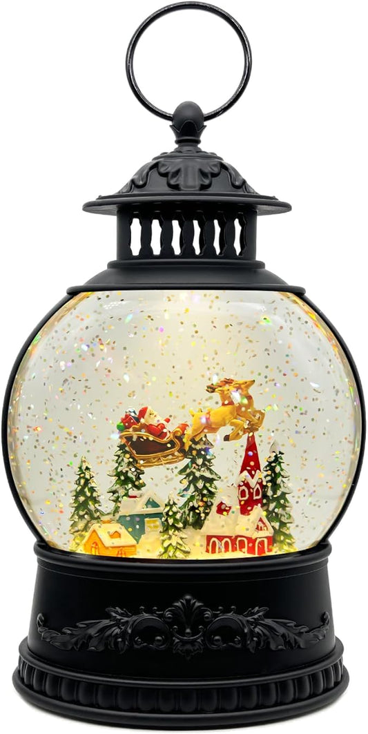 Christmas Snow Globe Lantern with Music & Timer - USB/Battery Operated LED Glittering Globe, Snow Globe Decor for Home Holiday (Reindeer)