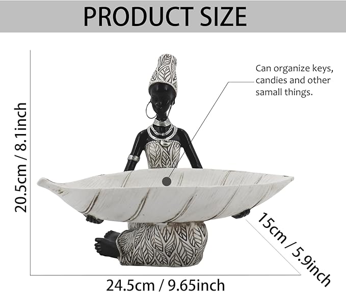 African Tribal Lady Holders Figurine, African Statue Home Decoration, Sculptures Table top Bookshelf Decor for Wedding,Church,Holiday Decor-African Decorative White Color(314-B)