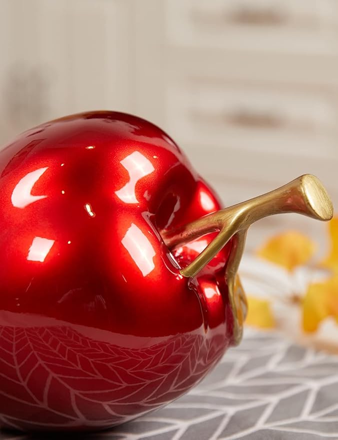 Apple Decor Statue Modern Sculpture Arts Fruit Figurine Polyresin Red 7.0 inch