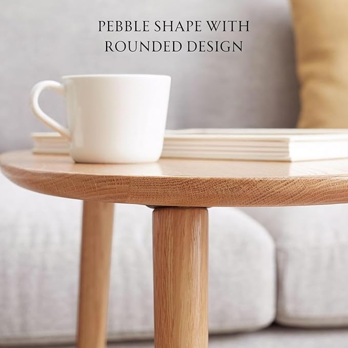 100% Solid Oak Wood Nesting Coffee Table, Small Oval Coffee Tables Set, Mid Century Modern Round Tables for Living Room, Pebble Side Table for Balcony (Nature, Combine)