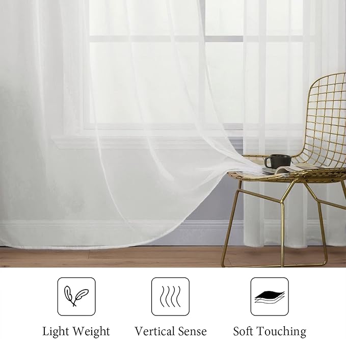 MIULEE 2 Panels Solid Color Sheer Window Curtains Elegant Window Voile Panels/Drapes/Treatment for Bedroom Living Room (54X54 Inches Ivory)
