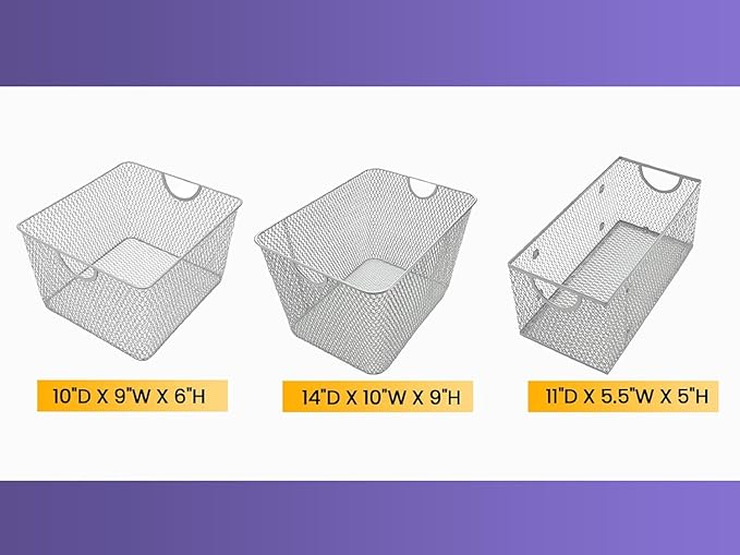 YBM HOME Kitchen Pantry Organizer Wire Baskets for Shelves, Cabinets, Pantry, Countertop, Mesh Open Storage Bin Metal Basket for Organizing Food Supplies, 2 Pack, 14.5x9.25x7